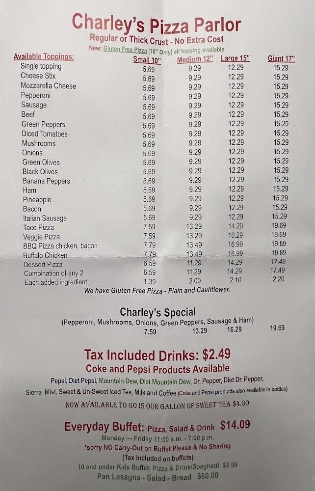 Charley's Pizza Parlor Cheese Lettuce & Tomato