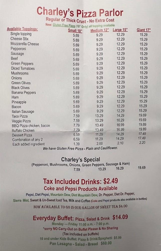 Charley's Pizza Parlor Menu image 4