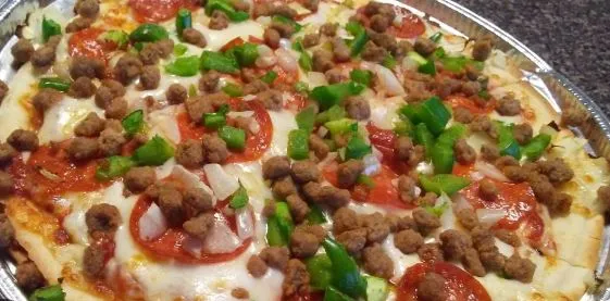 Pepperoni Sausage Onion & Green Pepper Pizza